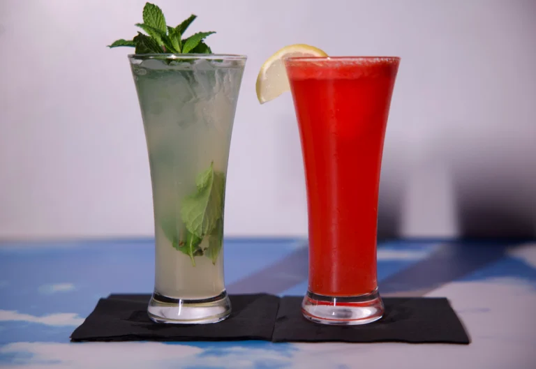 red and transparent cold drinks